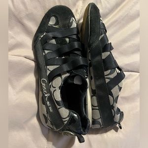 Coach canvas sneakers, black suede trim